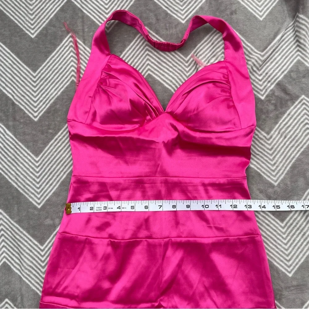 Vintage B. Darlin Hot Pink Satin Bodycon Halter Mini Dress 5/6 - Picture 6 of 6